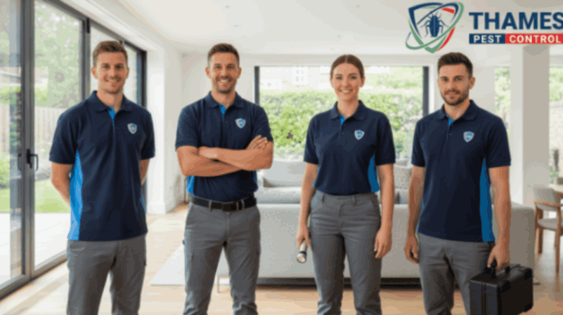 Professional service team in uniforms standing confidently, representing trust and expertise